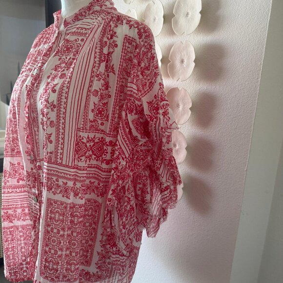 🌸 Boho Red & White Greek Cotton Tunic – One Size (Light & Airy) - Picture 4 of 6